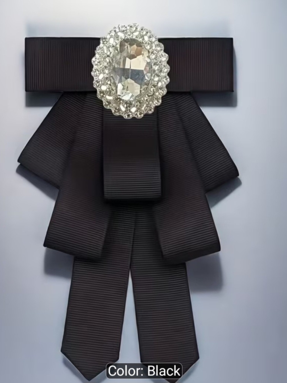 Black Ribbon Wall Decor with Crystal Brooch -